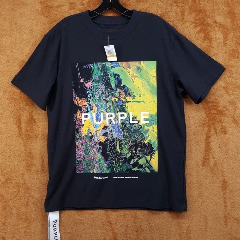 PURPLE BRAND Shirt Mens Small Black Pullover Crew Graphic Wonderland Tee $140